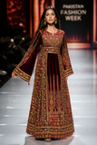 Beautiful Maroon Velvet Embroidery Stone Thoub