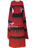 Load image into Gallery viewer, Fully Embroidery Jordanian Palestinian Red  Dress stone all over
