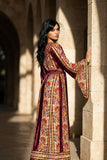 Red Fully Embroidered  Thoub Dress with Reversible Belt