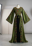 Green Floral Embroidery Silk Fashion Dress