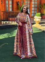 Load image into Gallery viewer, Malacca Velvet Material Maroon Stone Embroidery Thoub With Matching Headpiece

