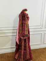 Load image into Gallery viewer, Magenta Malacca silk Velvet Material Stone Embroidery Thoub With Matching Headpiece and reversible belt
