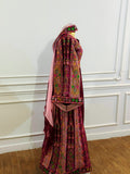 Magenta Malacca silk Velvet Material Stone Embroidery Thoub With Matching Headpiece and reversible belt