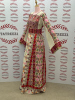 Load image into Gallery viewer, Beige &amp; Maroon Thobe with Geometric Floral Embroidery
