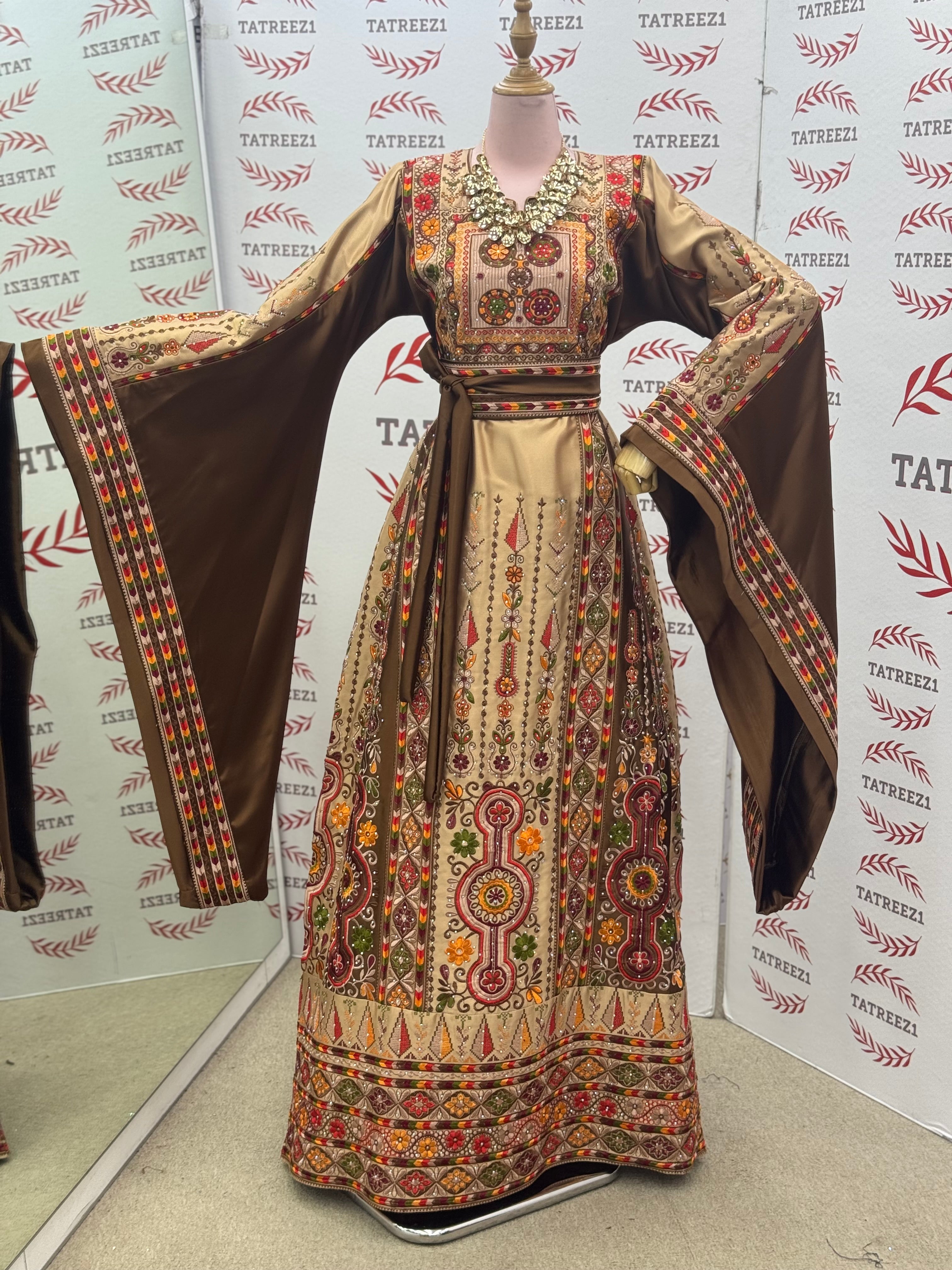 Chocolate and Caramel Embroidery Traditional Palestinian Thobe