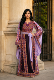 Purple Embroidered Palestinian Thobe with Wide Sleeves