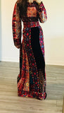 Malacca Black Silk Velvet Stone Multicolor Embroidery Thobe