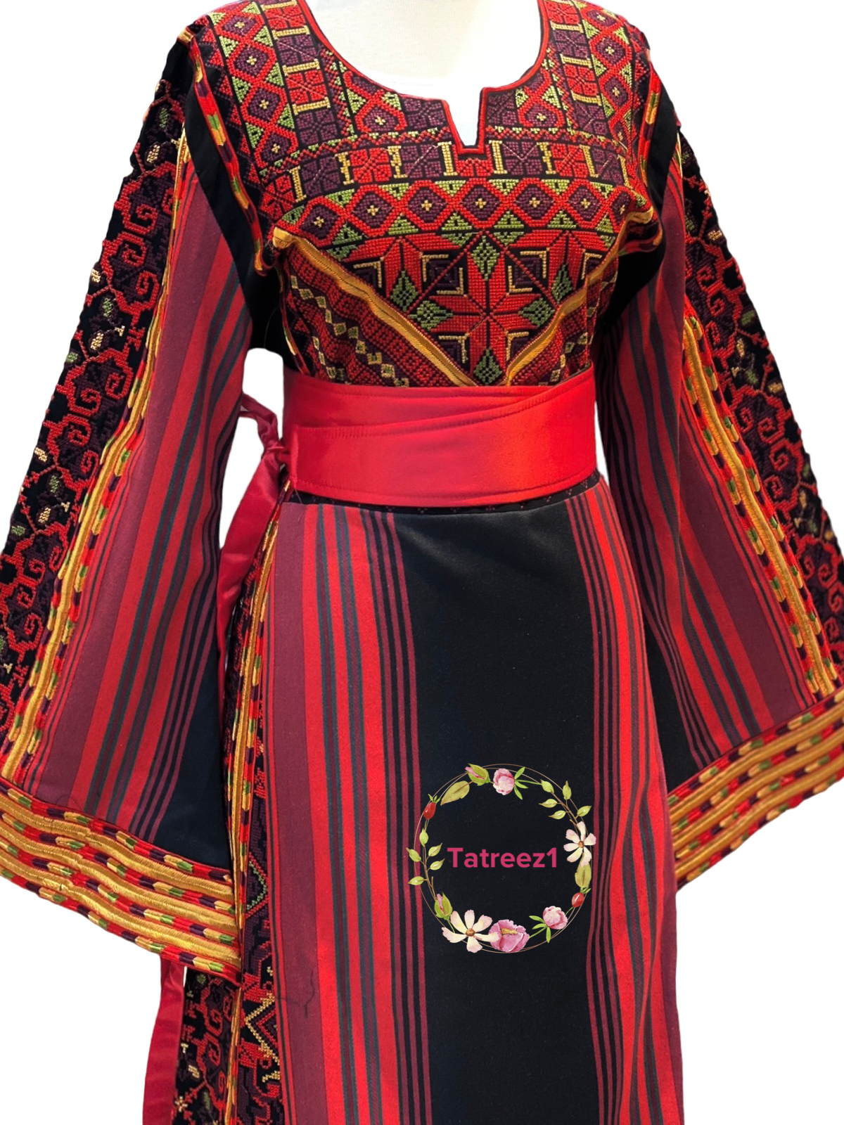 Black Majdalawi Red Multicolor Embroidered Palestinian Fellahi Thobe