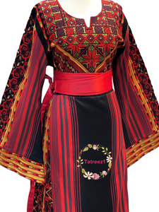 Black Majdalawi Red Multicolor Embroidered Palestinian Fellahi Thobe