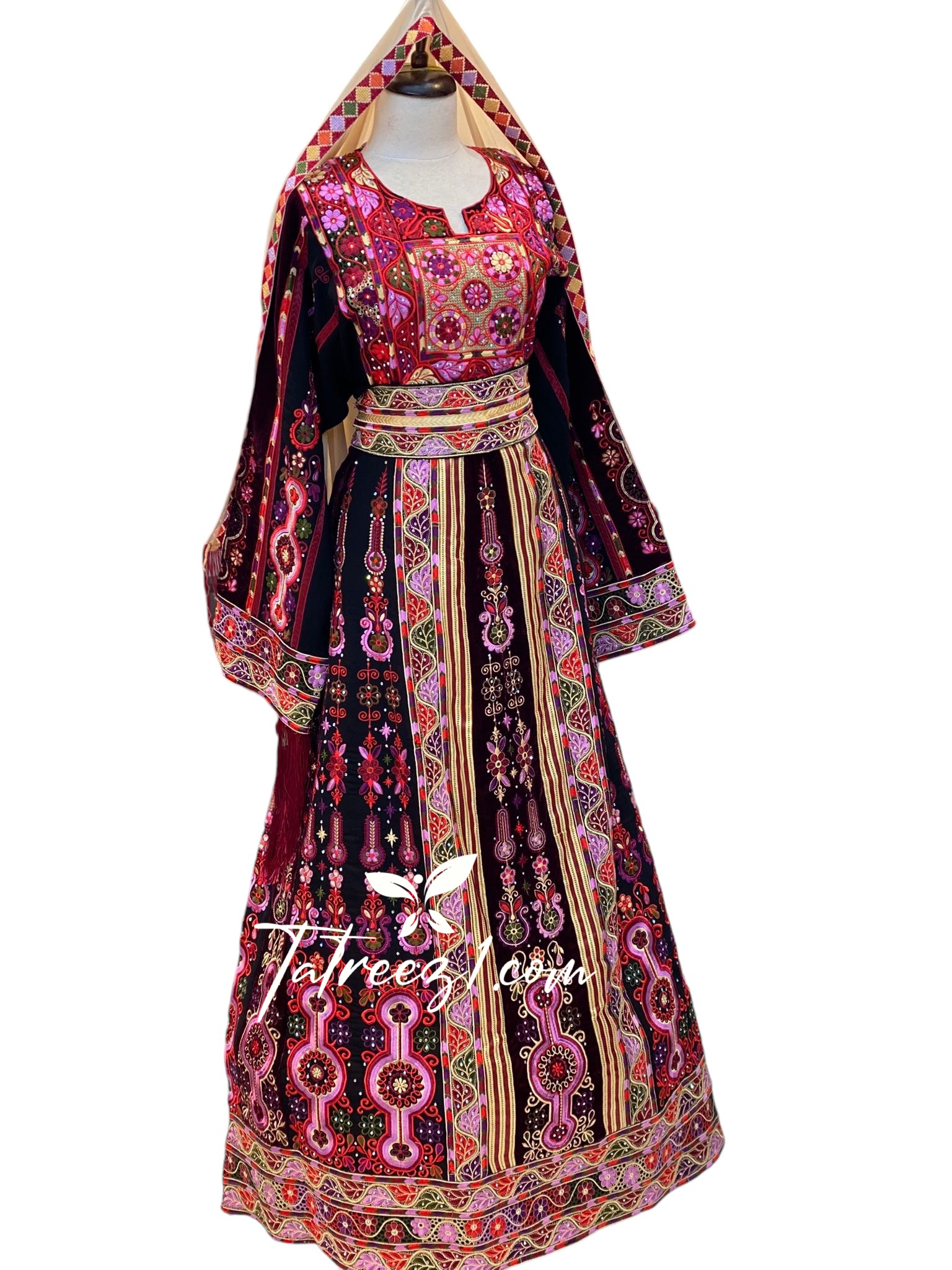 Velvet Bridal Thoub Multicolor Stone Embroidery Thobe