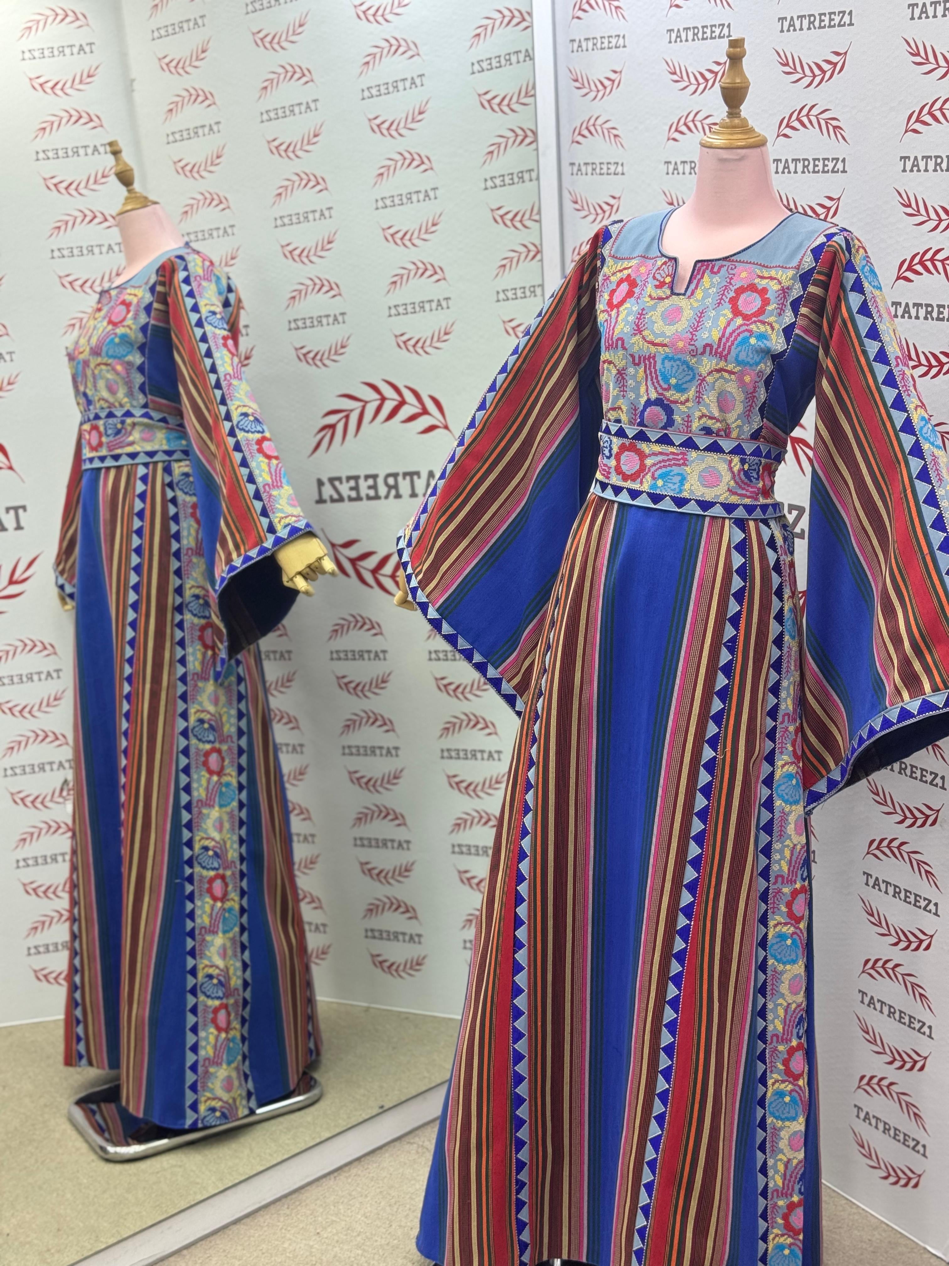 Blue Majdalway Embroidered Palestinian Fellahi Thobe