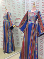 Load image into Gallery viewer, Blue Majdalway Embroidered Palestinian Fellahi Thobe
