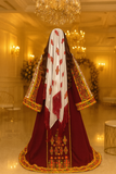 Burgundy Malacca Silk Thoub with Stone Embroidery and Overskirt