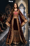 Malacca Thoub Silk Velvet Maroon Embroidery Thoub & Overskirt