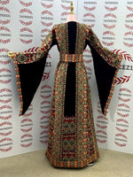 Load image into Gallery viewer, Gold-toned embroidered Palestinian thobe Thobe with Matching Embroidered Belt
