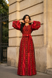 Red Front Embroidery Silk Dress