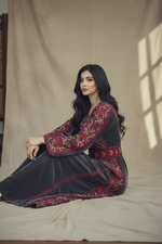 Load image into Gallery viewer, Velvet Gray Simple Elegant Embroidered Dress
