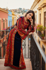 Load image into Gallery viewer, Blue Velvet embellished with intricate Qasab (metallic) embroidery.
