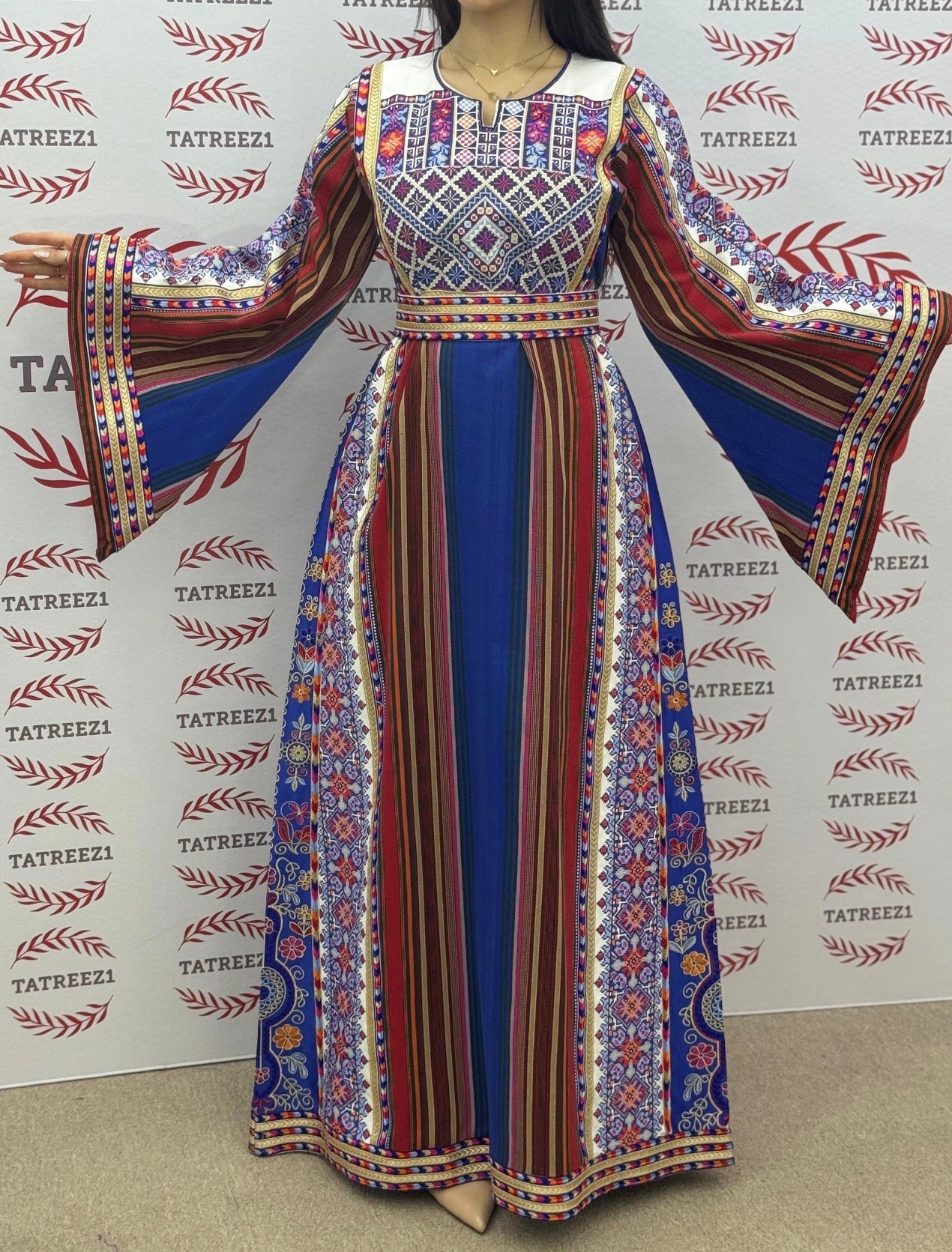 Majdalway Blue Embroidered Palestinian Fellahi Thobe