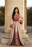 Light beige Elegance Thoub with Overskirt Thoub with Floral Embroidery