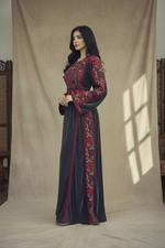 Load image into Gallery viewer, Velvet Gray Simple Elegant Embroidered Dress
