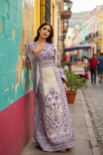 Load image into Gallery viewer, Absolutely Stunning Purple Embroidered Palestinian Fellahi Thobe With Matching Headpiece
