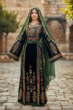 Load image into Gallery viewer, Midnight Velvet Malacca Embroidered Palestinian Fellahi Thobe
