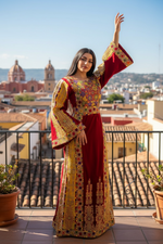 Load image into Gallery viewer, Velvet embellished with intricate Qasab (metallic) embroidery.
