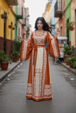 Orange Burnt thoub Embroidered Palestinian Fellahi Thobe With Belt (Copy)