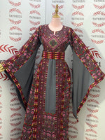 Load image into Gallery viewer, Gray Embroidered Palestinian Thobe with Matching Embroidered Belt

