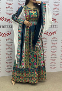 Green Embroidery Traditional Palestinian Thobe Machine Made
