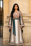 Green Embroidered Palestinian Thobe with Wide Sleeves