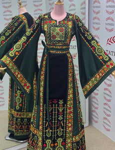 Luxury Green Embroidery Traditional Palestinian Thobe Machine Made