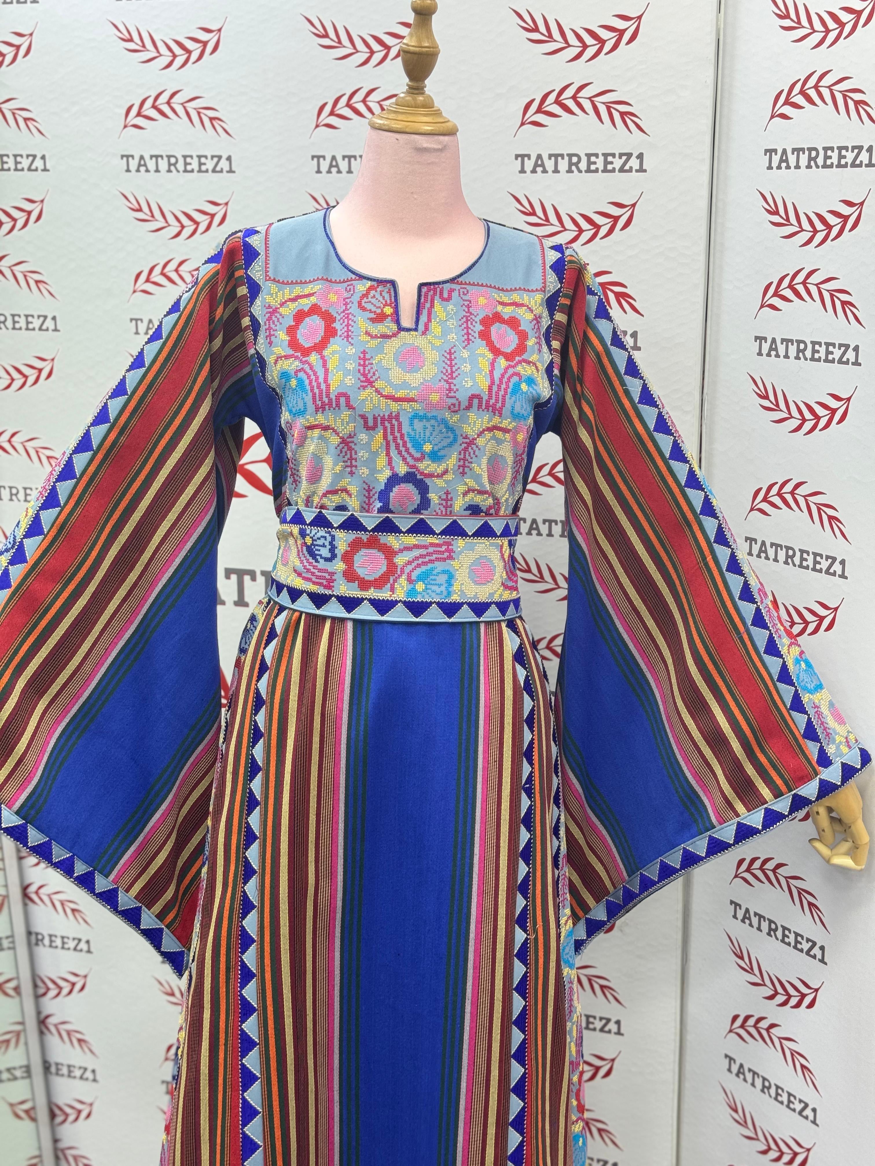 Blue Majdalway Embroidered Palestinian Fellahi Thobe