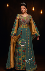 Load image into Gallery viewer, Royal Elegance Green Thoub with Overskirt Thoub with Floral Embroidery
