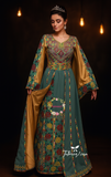 Royal Elegance Green Thoub with Overskirt Thoub with Floral Embroidery