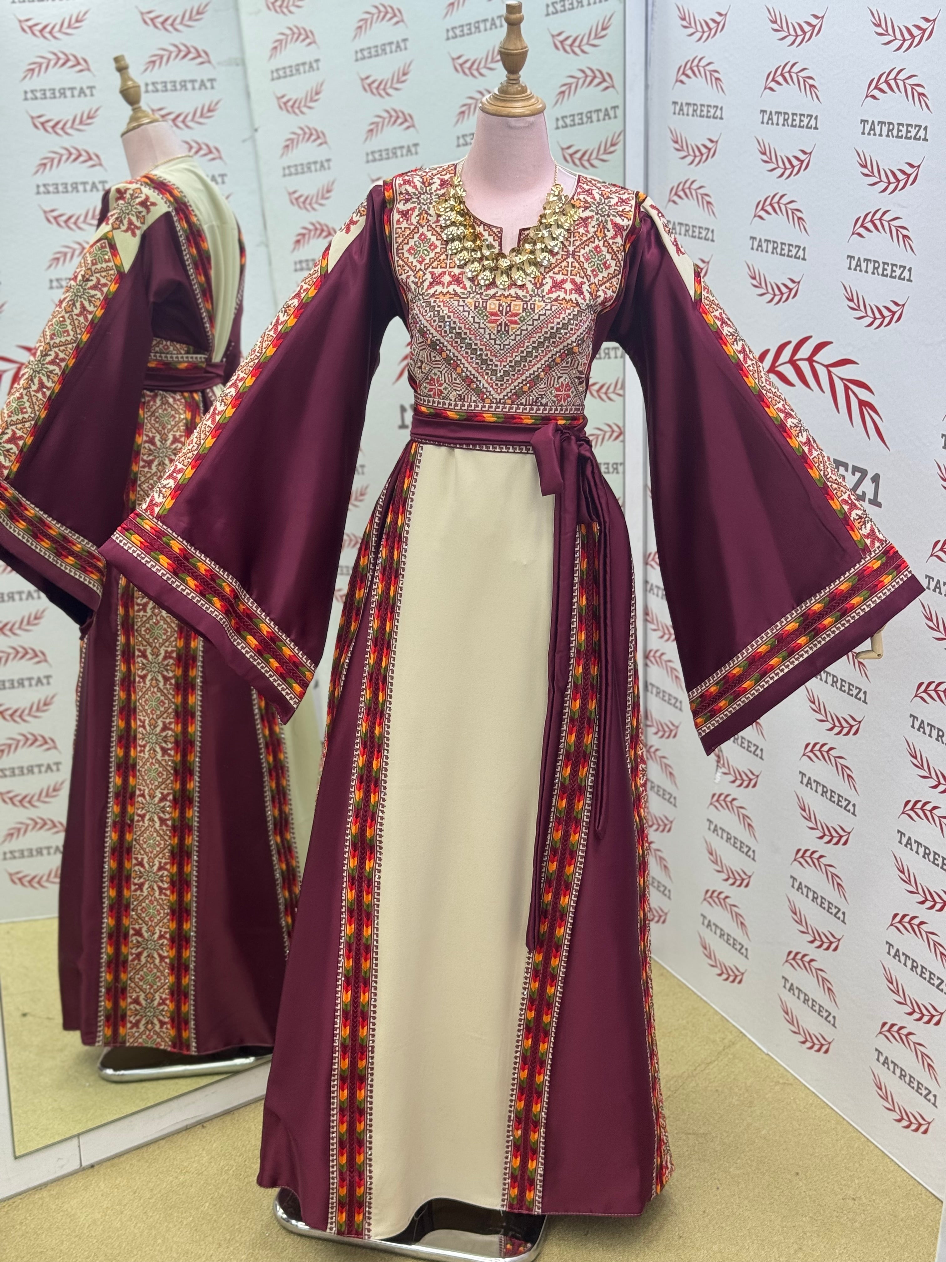 Simply Elegant Wide Sleeve Thoub Embroidered Palestinian Thobe