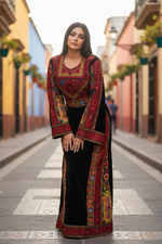 Load image into Gallery viewer, Black Velvet embellished with intricate Qasab (metallic) embroidery.
