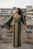Green Elegant Embroidered Palestinian Dress