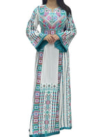 Load image into Gallery viewer, Turquoise Malacca with Kashmir Stone Embroidery Thobe with Matching Belt
