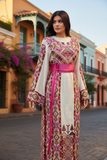Etameen Pink Embroidered Palestinian Fellahi Thobe With Kashmir belt