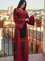 Load image into Gallery viewer, Red &amp; Black Color thoub Embroidered Palestinian Fellahi Thobe With Belt
