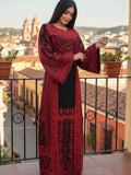 Red & Black Color thoub Embroidered Palestinian Fellahi Thobe With Belt