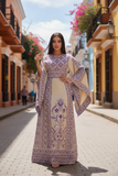 Absolutely Stunning Purple Embroidered Palestinian Fellahi Thobe With Matching Headpiece
