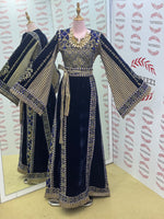 Load image into Gallery viewer, Velvet Simply Elegant Wide Sleeve Thoub Blue Embroidered Palestinian Thobe
