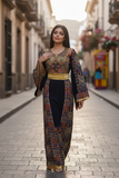 Dark Blue Palestinian Fellahi Thobe with Traditional Embroidery