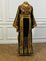 Load image into Gallery viewer, Traditional Palestinian Thobe – Royal Black Full Set with Headscarf
