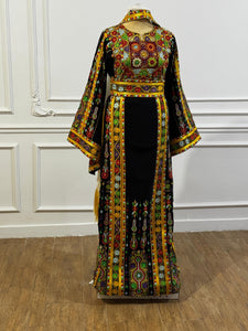 Traditional Palestinian Thobe – Royal Black Full Set with Headscarf