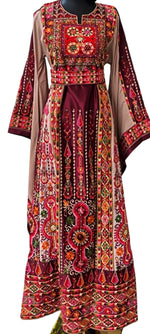 Load image into Gallery viewer, Deep Maroon Embroidery Traditional Palestinian Thobe Machine Made

