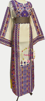 Load image into Gallery viewer, Etameen Traditional Purple Embroidered Palestinian Fellahi Thobe
